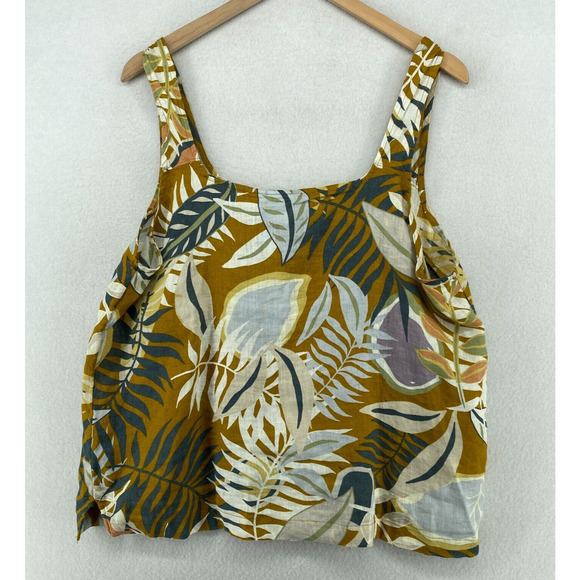 C&C CALIFORNIA Tank Top XL Linen Tropical Sleeveless Button Front Yellow - Picture 3 of 11